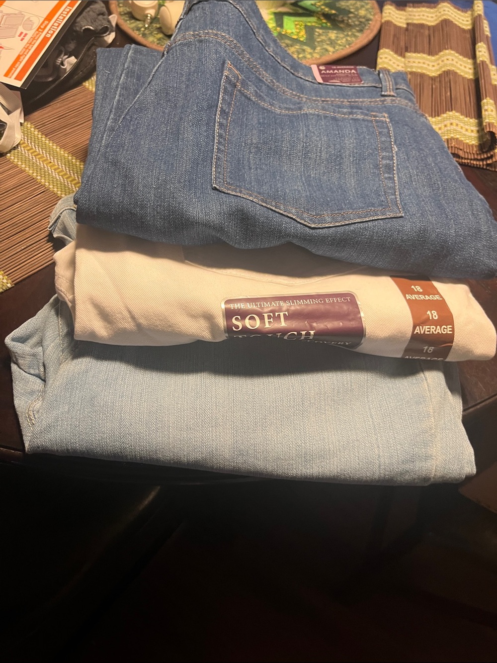Gloria Vanderbilt Straight Leg Jeans Trio - Medium Blue, Light Blue & Cream